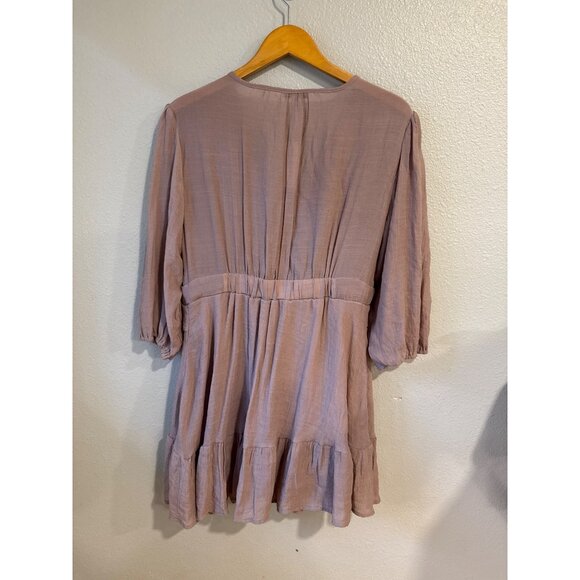 Baltic Born Mauve Lace Trim V-Neck Tiered Dress XL Boho Chic 3/4 Sleeve - Picture 4 of 5